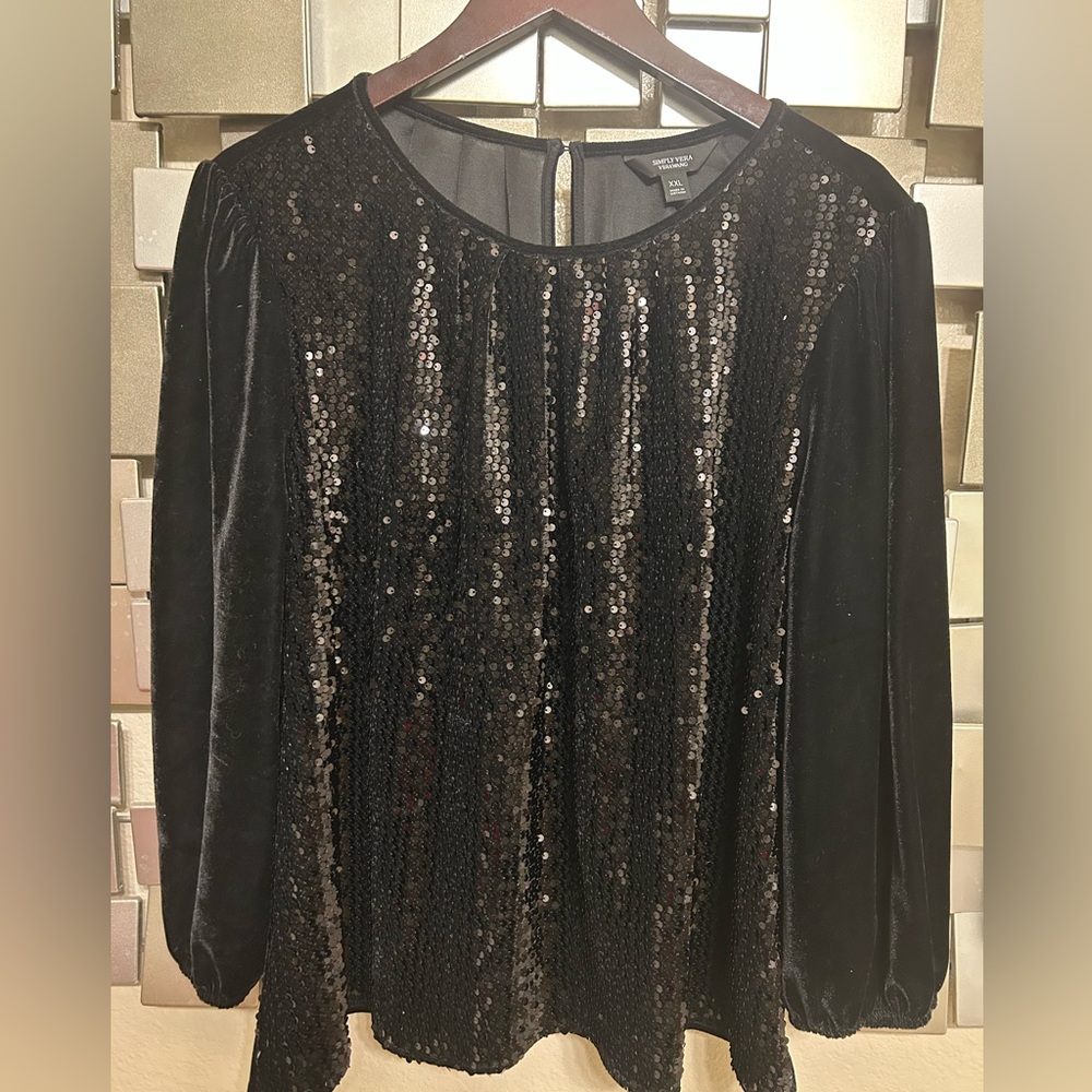 Simply Vera Vera Wang Black Sequin Blouse